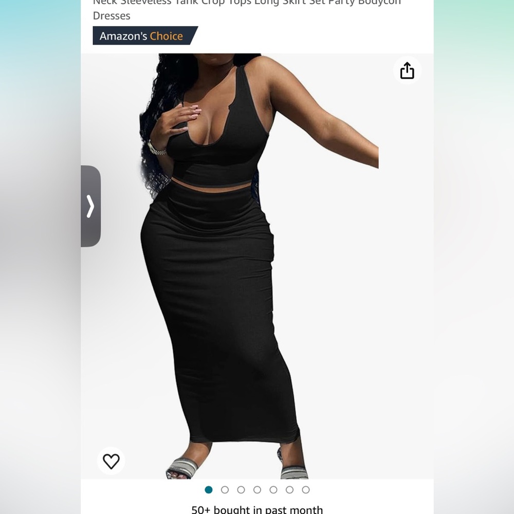 Plus size XXL women’s 2pc black ribbed Maxi Bodycon Skirt and crop tank top